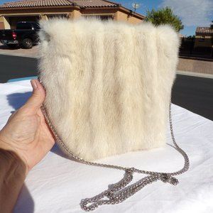 LG real TOURMALINE MINK cross body bag handbag purse, ivory w gray stripe